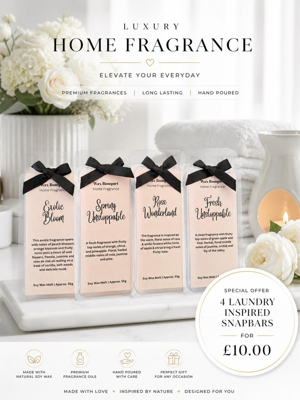 Laundry Scented Wax Melts Gift Box | Handmade Soy Wax Snap Bars | Luxury Home Fragrance | Handmade UK Soy Wax Melts