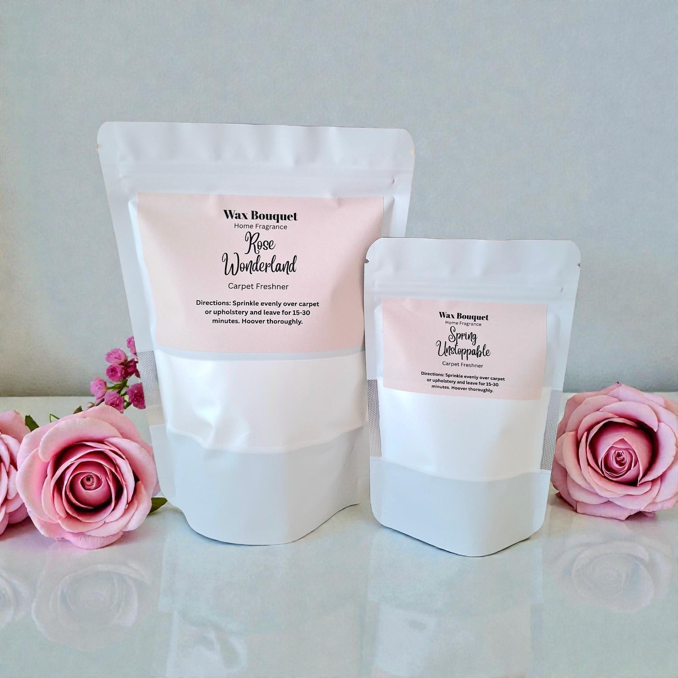 Luxury Carpet Freshener Powder Bag| Fresh Laundry Scent | Carpet Deodoriser | Upholstery Freshener | Wax Bouquet UK | 150g or 500g Bags