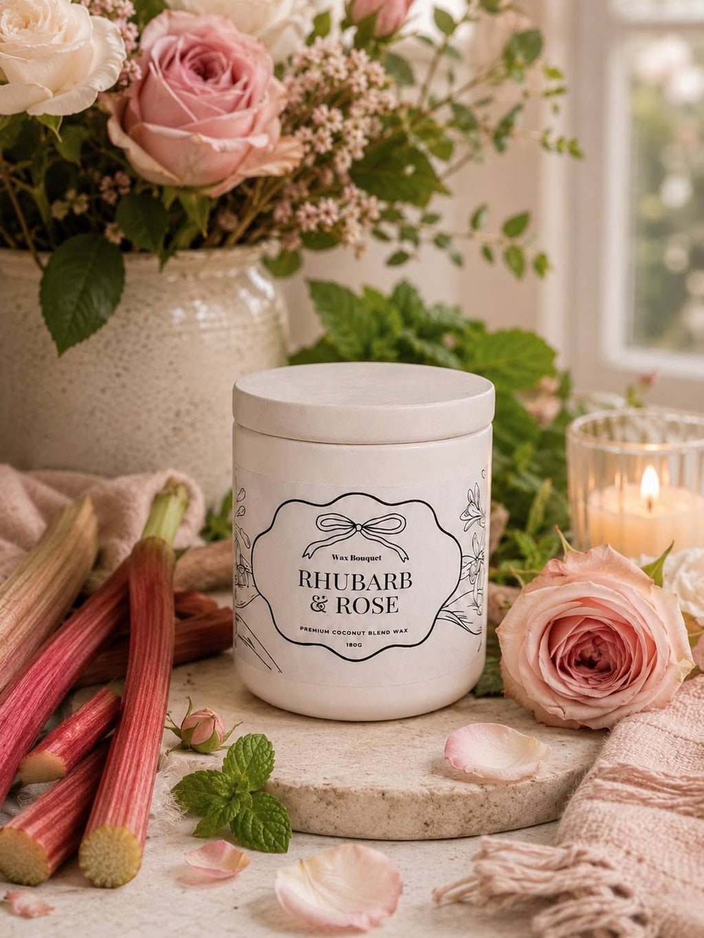 Rhubarb & Rose Scented Candle