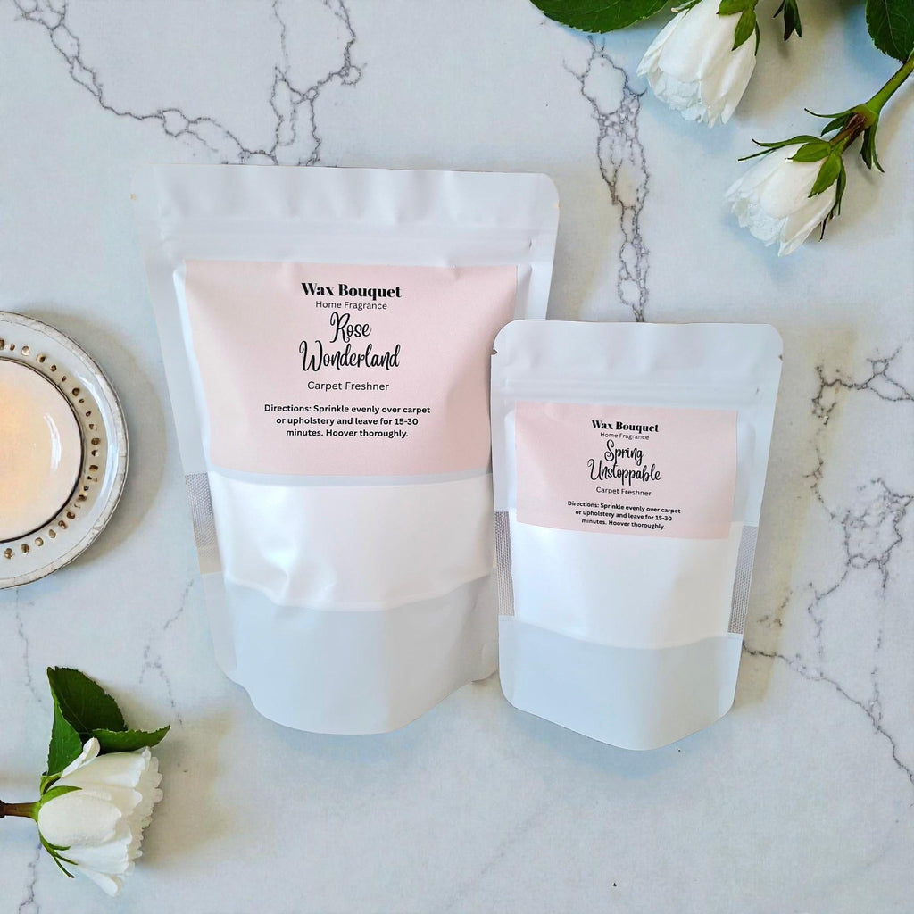 Luxury Carpet Freshener Powder Bag| Fresh Laundry Scent | Carpet Deodoriser | Upholstery Freshener | Wax Bouquet UK | 150g or 500g Bags