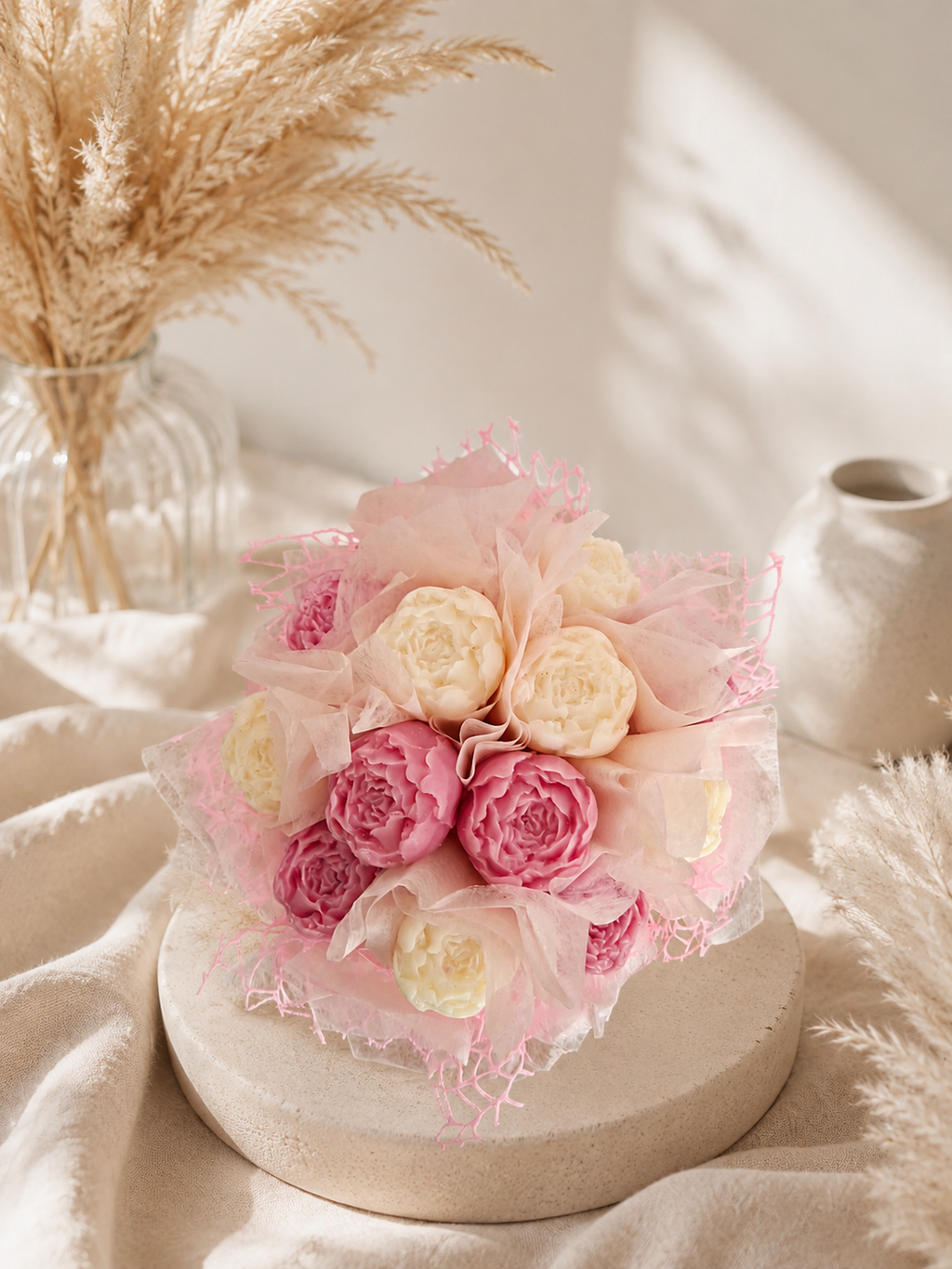 Pink & White Peony Wax Melt Bouquet