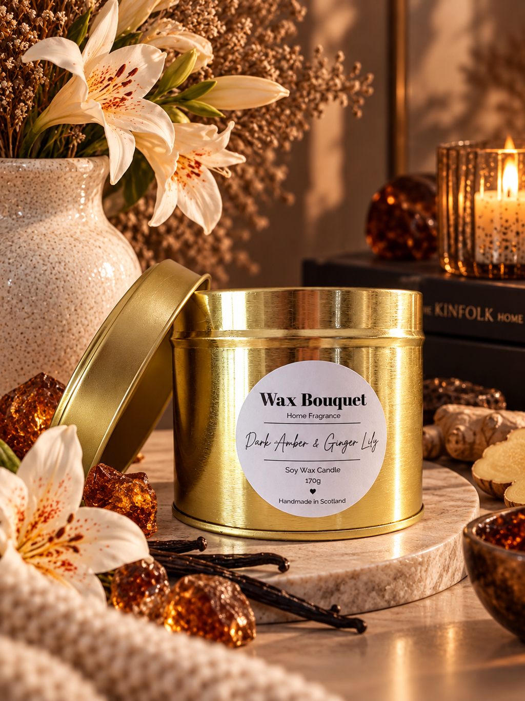 Dark Amber & Ginger Lily Scented Candle