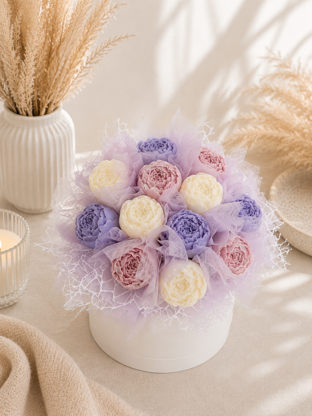 Purple & White Peony Wax Melt Bouquet