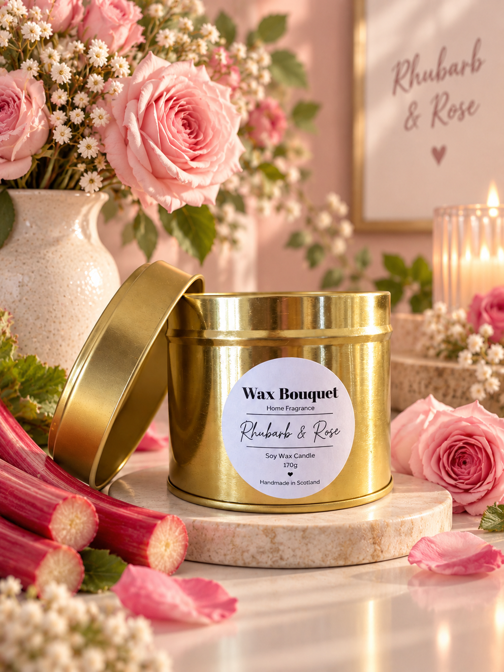 Rhubarb & Rose Scented Candle