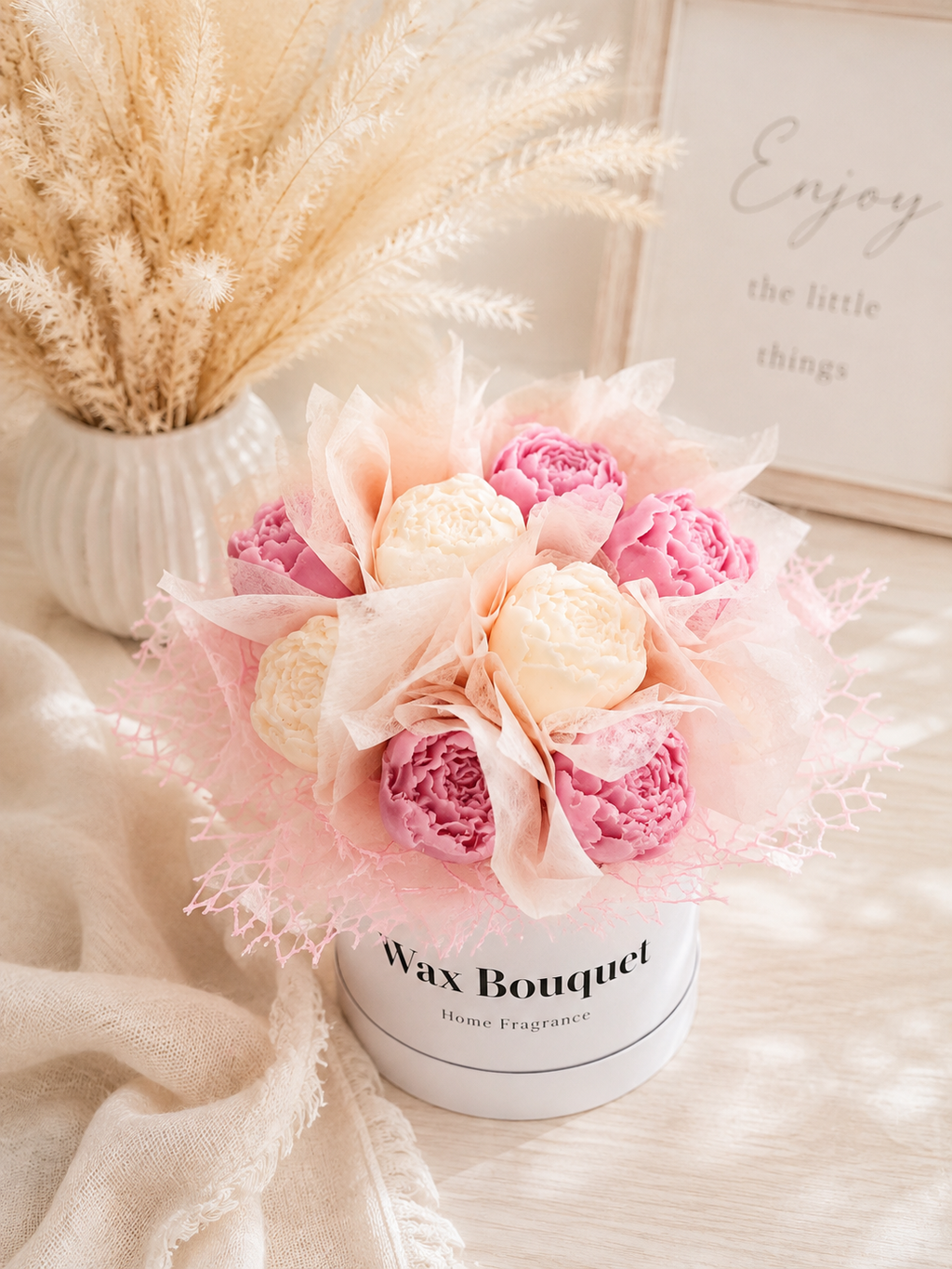 Pink & White Peony Wax Melt Bouquet